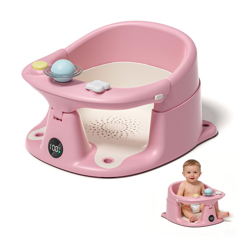 Toddler Chair with 3 Bath Toys Real-Time Thermometer Suction Cups Soft Cushion for Infant Bathtubs Playful Safety Essentials