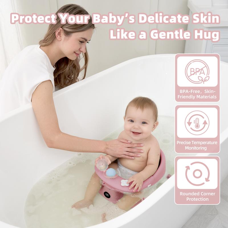 Toddler Chair with 3 Bath Toys Real-Time Thermometer Suction Cups Soft Cushion for Infant Bathtubs Playful Safety Essentials