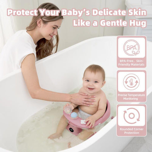 Toddler Chair with 3 Bath Toys Real-Time Thermometer Suction Cups Soft Cushion for Infant Bathtubs Playful Safety Essentials