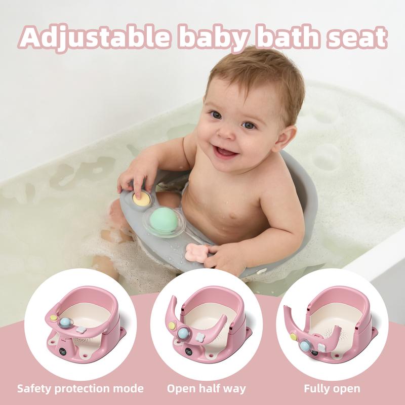 Toddler Chair with 3 Bath Toys Real-Time Thermometer Suction Cups Soft Cushion for Infant Bathtubs Playful Safety Essentials