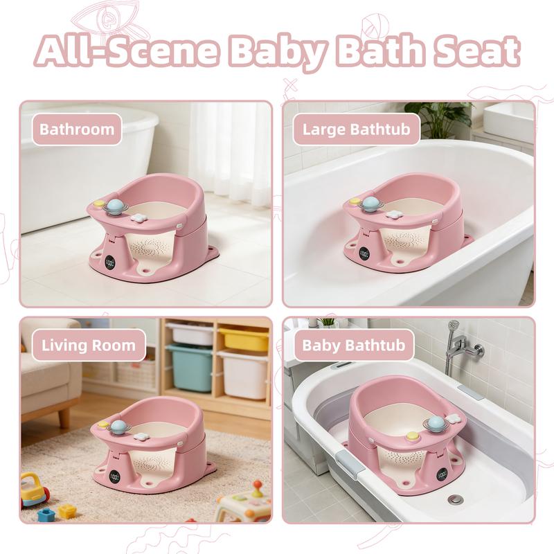 Toddler Chair with 3 Bath Toys Real-Time Thermometer Suction Cups Soft Cushion for Infant Bathtubs Playful Safety Essentials