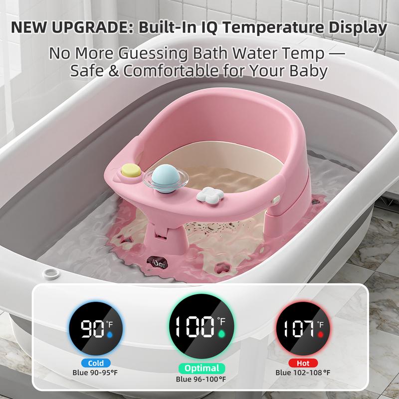 Toddler Chair with 3 Bath Toys Real-Time Thermometer Suction Cups Soft Cushion for Infant Bathtubs Playful Safety Essentials