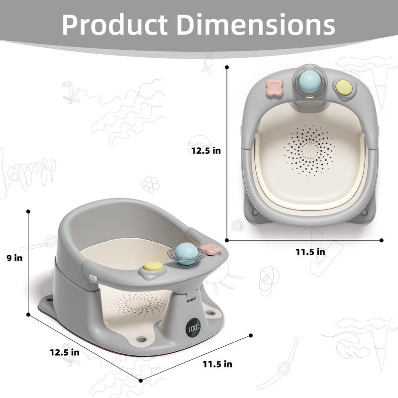 Toddler Chair with 3 Bath Toys Real-Time Thermometer Suction Cups Soft Cushion for Infant Bathtubs Playful Safety Essentials