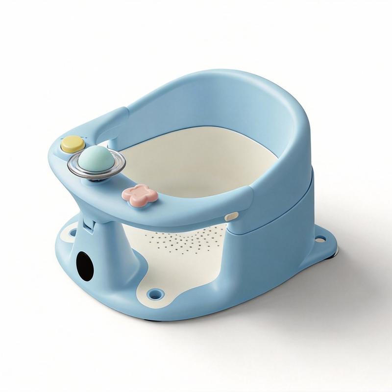 Toddler Chair with 3 Bath Toys Real-Time Thermometer Suction Cups Soft Cushion for Infant Bathtubs Playful Safety Essentials