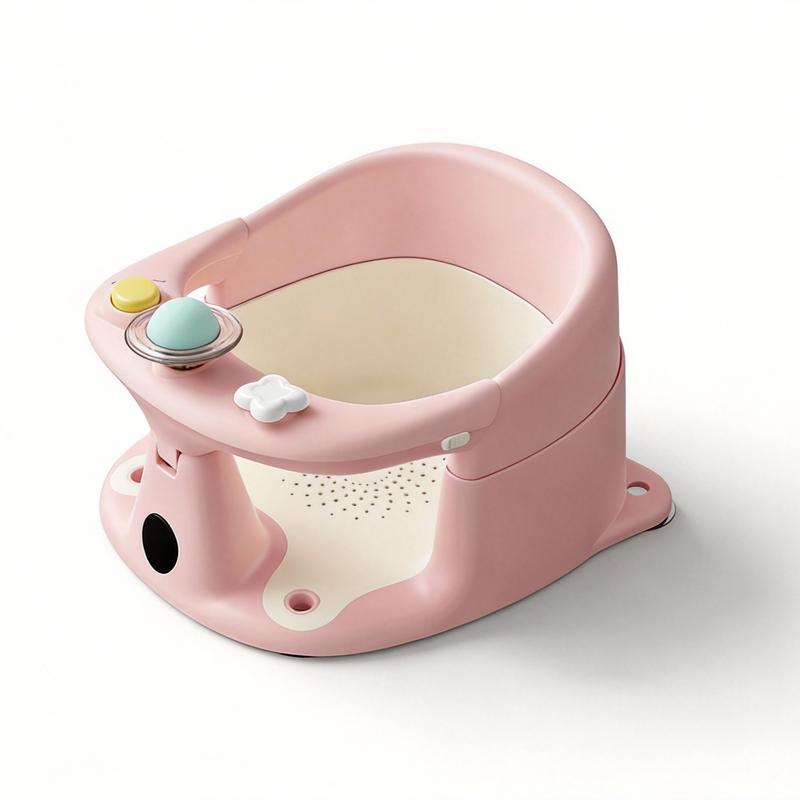 Toddler Chair with 3 Bath Toys Real-Time Thermometer Suction Cups Soft Cushion for Infant Bathtubs Playful Safety Essentials